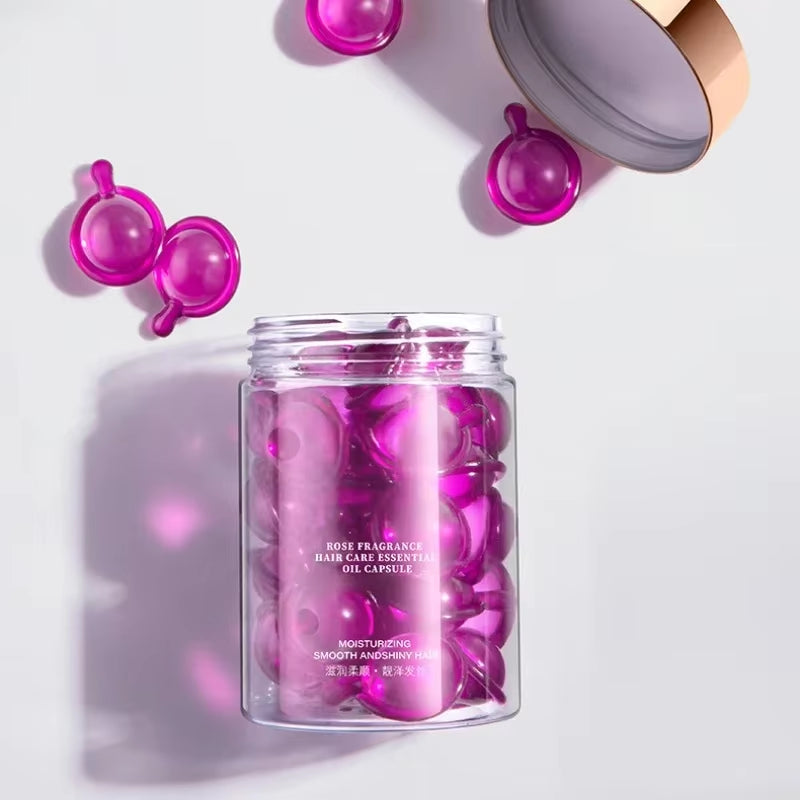 30Pcs Rose Essential Oil Capsules Supple Dry Hair Keratin Plant Complex Oil Dry Damaged Hair Repair Female Hair Repair Essence
